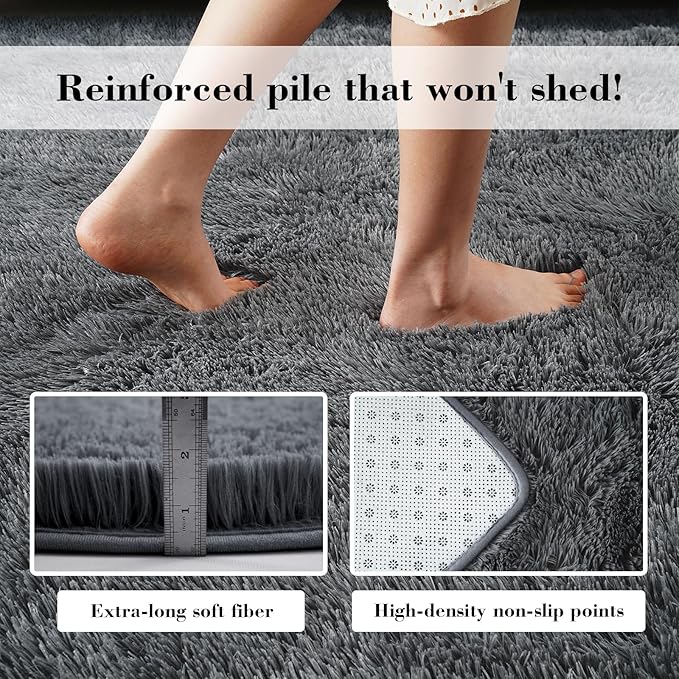 Fluffy Rug Shaggy Area Rug, Dark Gray 10x14 Area Rugs for Bedroom, Super Soft Shaggy Rugs for Living Room Bedroom Kids Room Home Decor, Upgrade Anti-Skid Rectangular Fuzzy Rug