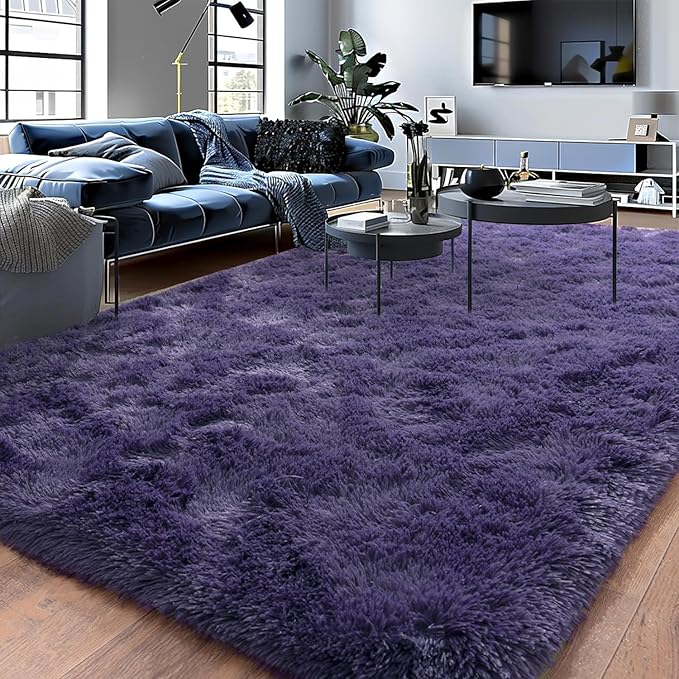 Purple Gray Fluffy Area Rugs for Living Room, Soft Shaggy Carpets for Living Room, Upgrade Anti-Skid Fuzzy Rugs for Kids' Room, Perfect Decor for Modern Home 4x6 Feet