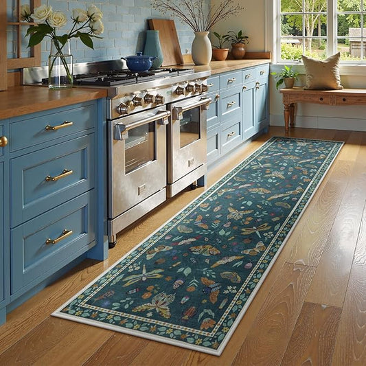 Lahome Insect Hallway Runner Rug, 2'5''x8' Ultra-Thin Washable Runners for Hallways Kitchen, Soft Laundry Room Rug Non-Slip Long Carpet for Entryway Bedroom Bathroom, Dark Green