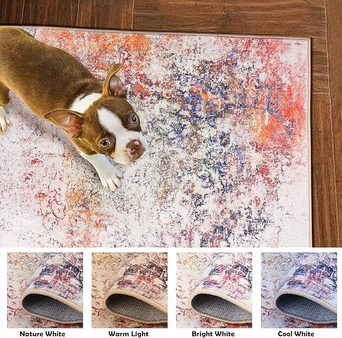 2x3 Rug Washable Boho Rug Soft Small Area Rug Non-Slip Doormat Faux Wool Abstract Rug Low Pile Indoor Throw Rug for Kitchen, Floor, Entryway