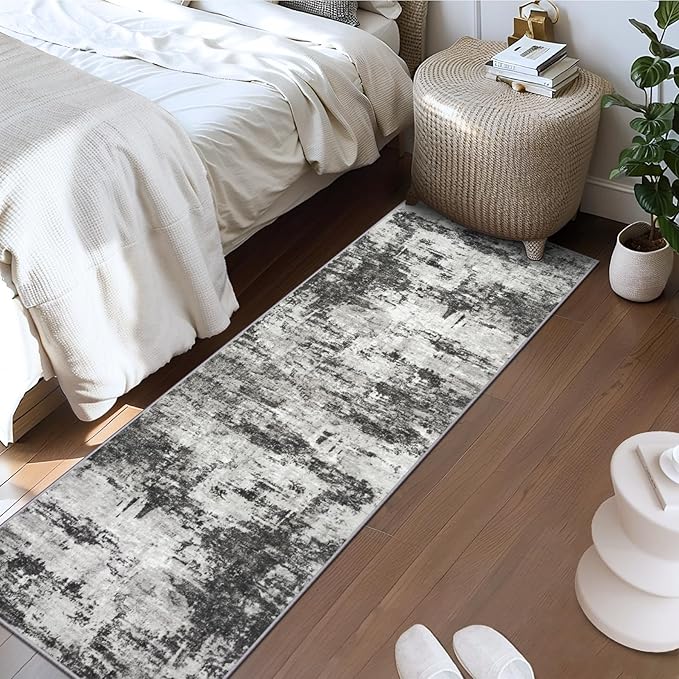 Runner Rug 2'6''x8' Washable Runner Rug: Machine Washable Kitchen Area Rug with Anti-Slip Backing Non-Shedding Stain-Resistant Long Soft Carpet Runner for Hallway, Bedroom, Laundry Room- Black