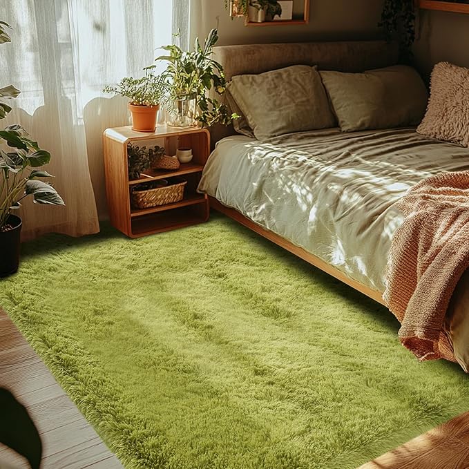 Green Area Rug for Living Room: 6x9 Fluffy Shag Carpet-Modern Fuzzy Furry Plush Soft Rugs for Kids Girls Room,Shaggy Rug for Living Room,Bderoom,Dorm Home Decor(6x9 Feet,Light Green)