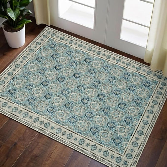 Vintage Doormat Entryway Rug Washable Area Rug 2x3, Spill-Proof Surface, Non-Slip Backing, Cozy Soft Faux Wool, Printed Rugs 2x3, Bathroom Rugs, Bedroom Rugs - Maya