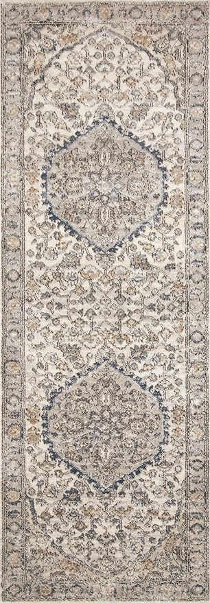 Loloi II Teagan Collection TEA-01 Natural/Lt. Grey 2'-8" x 4', .25" Thick, Accent Rug, Soft, Durable, Neutral, Woven, Low Pile, Non-Shedding, Easy Clean, Living Room Rug