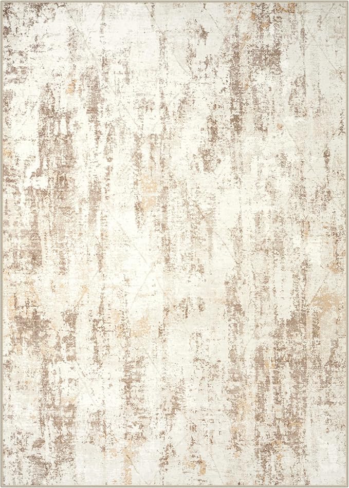 10x14 Area Rugs Washable Rug: Modern Abstract Living Room Rug Soft Anti-Skid Thin Carpet Indoor Floor Non-Shedding Carpets for Bedroom Dining Room Farmhouse Nursery Home Office Beige Grey
