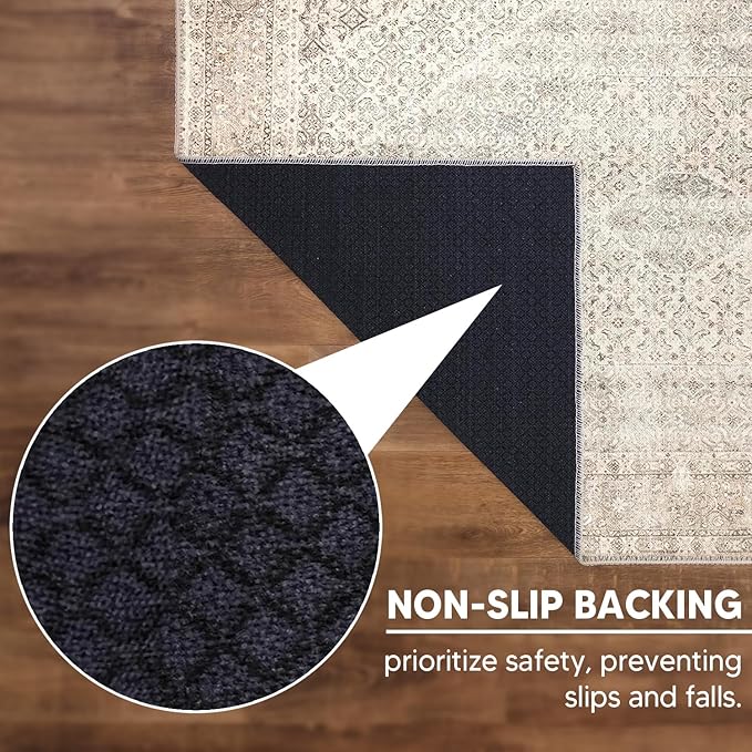 Keen Home Design 2x12 Rug - Machine Washable Runner Rug with Non-Slip Backing, Ideal for Hallway, Entryway, Kitchen, Laundry Room - Vintage, Easy Clean, Durable, Low Pile Rug - (2'6" x 12')