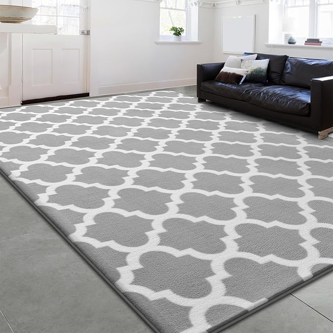 Geometric Shag Modern Area Rug for Living Room Bedroom, 3x5 Moroccan Fluffy Rug Indoor Carpet for Kids Nursery Bedside Room Decor, Memory Foam Super Soft Shaggy Rugs, Grey