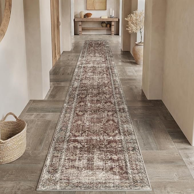 Rust Red Runner Rug 3x12 Vintage Area Carpet Hallway Long Indoor Kitchen Washable Living Room Low Pile Traditional Distressed Retro Accent Throw Rug Non Slip Laundry Bathroom Office