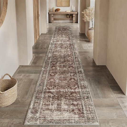 Rust Red Runner Rug 3x12 Vintage Area Carpet Hallway Long Indoor Kitchen Washable Living Room Low Pile Traditional Distressed Retro Accent Throw Rug Non Slip Laundry Bathroom Office