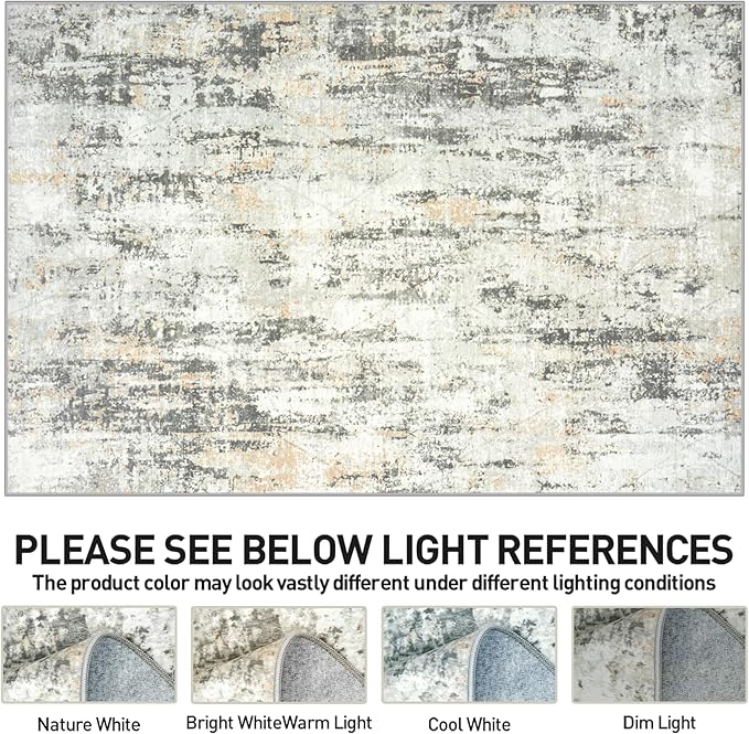 10x14 Area Rugs Washable Rug: Modern Abstract Living Room Rug Soft Anti-Skid Thin Carpet Indoor Floor Non-Shedding Carpets for Bedroom Dining Room Farmhouse Nursery Home Office Grey Brown