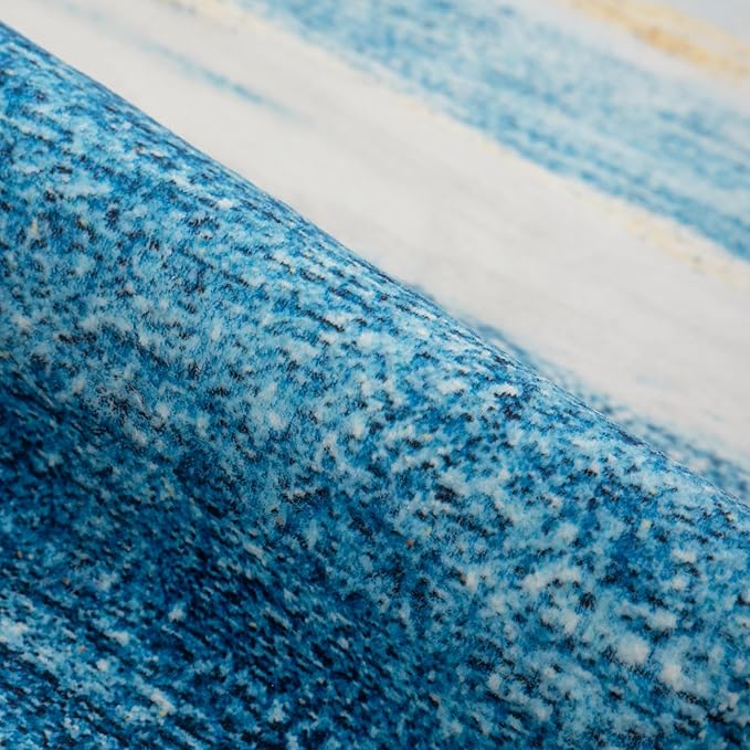 Carvapet Rugs for Living Room, Blue Modern Abstract Low Pile Large Carpet with Rubber Backing, Foldable, Non Slip Machine Washable (12 x 9 Feet Rectangular, Sky Blue Area Rug)