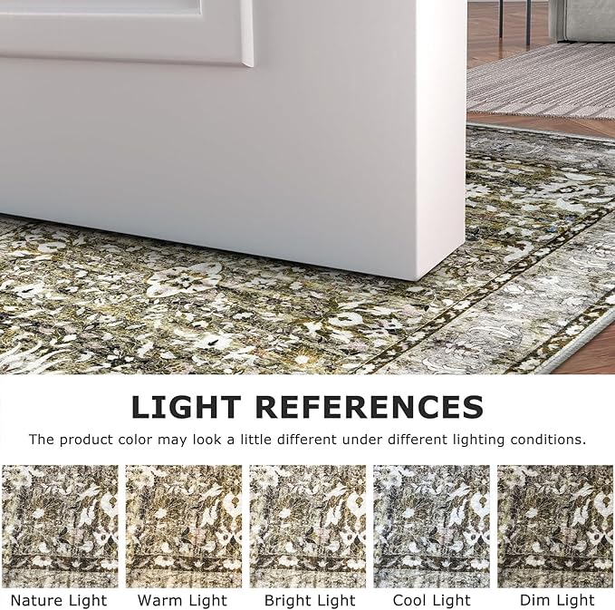 Runner Rug 2x6 Kitchen Runner Rug Washable Runner Printed Vintage Floral Rug Non-Slip Hallway Runner Distressed Boho Rug for Bedroom Laundry Room Doorway, Taupe
