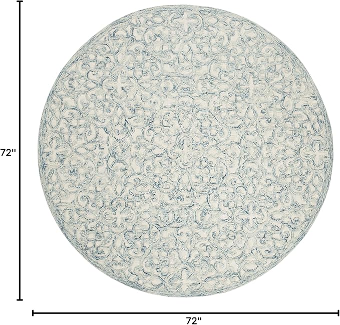 SAFAVIEH Trace Collection Area Rug - 6' Round, Blue & Ivory, Handmade Wool, Ideal for High Traffic Areas in Living Room, Bedroom (TRC103B)