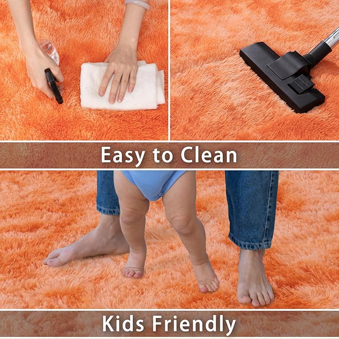 8x10 for Living Room Rugs, Plush Thick Carpets for Boy and Girls Room, Modern Soft Shag Area Rugs for Bedroom, Non Slip, Large Indoor Carpet for Nursery Dorms Home Decor Aesthetic, Orange