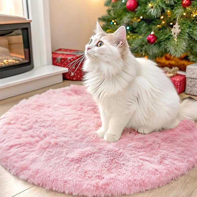 OLANLY Pink Round Rugs for Bedroom - Machine Washable, 2x2 Feet Circle Area Rugs for Living Room, Soft and Fluffy Shaggy Carpet for Teen Girls and Boys, Nursery Rooms, Dorms, Home Decor Aesthetic