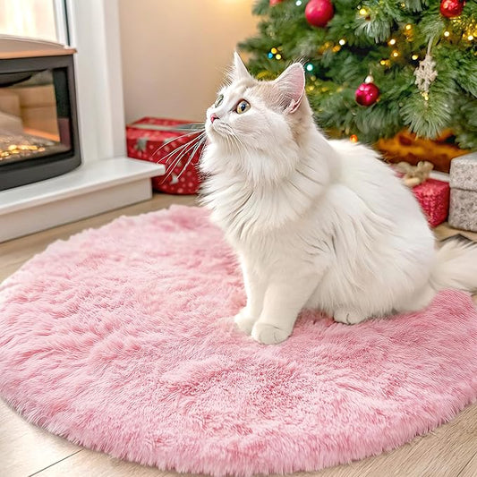 OLANLY Pink Round Rugs for Bedroom - Machine Washable, 2x2 Feet Circle Area Rugs for Living Room, Soft and Fluffy Shaggy Carpet for Teen Girls and Boys, Nursery Rooms, Dorms, Home Decor Aesthetic