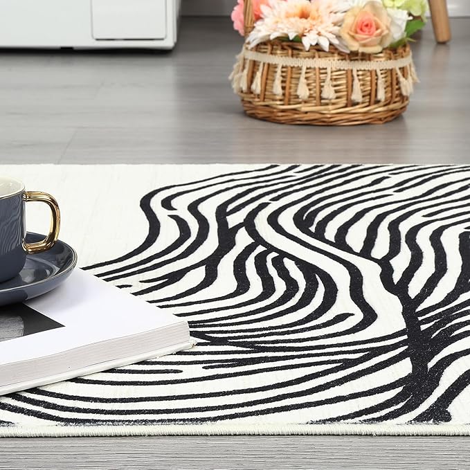 Washable Rug 5x7 Modern Abstract Area Rugs for Living Room Non Slip Backing Indoor Carpet Soft Faux Wool Bedroom Rug Low Pile Non-Shedding Rug for Dining Room Nursery Office Cream