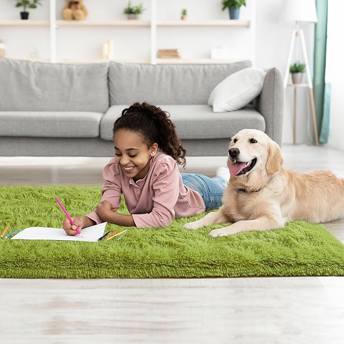 Tepook Soft Runner Rugs for Bedroom 2x6 ft with Rubber Backing, Green Fluffy Rugs for Living Room, Shag Bedside Rug Fuzzy Plush Carpet for Room, Area Rug for Dorm Nursery Hallway Indoor Home Decor