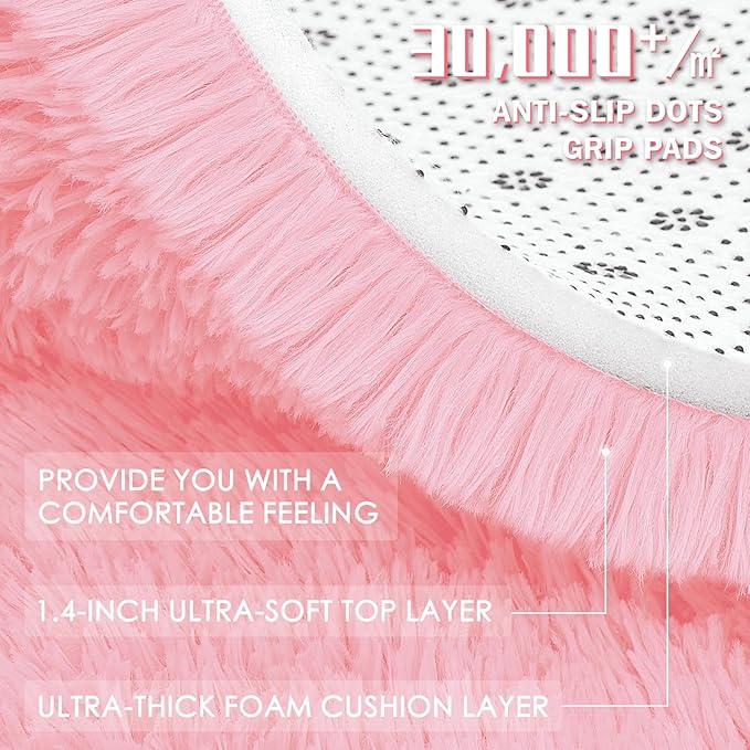 OLANLY 2x4 Machine Washable Runner Rugs for Hallway, Soft Fluffy Shaggy Bedside Rugs for Bedroom, Living Room, Indoor Floor Carpet for Kids Girls and Boys, Nursery Rooms, Home Decor Aesthetic, Pink
