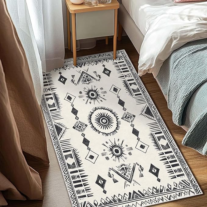 3x5 Area Rug Machine Washable Entryway Rugs Western Tribal Southwestern Black White Rug Non-Slip Low Pile Door Mat Entrance Small Carpet for Home Kitchen Bathroom Bedroom