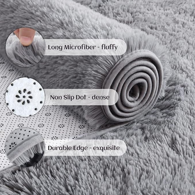 YJ.GWL Area Rugs for Bedroom, 2x3 Door Mat Washable Small Grey Bedside Rug,Fluffy Shaggy Entryway Rugs for Living Room, Shag Indoor Floor Carpet for Kids Boy and Girls, Home Decor Aesthetic