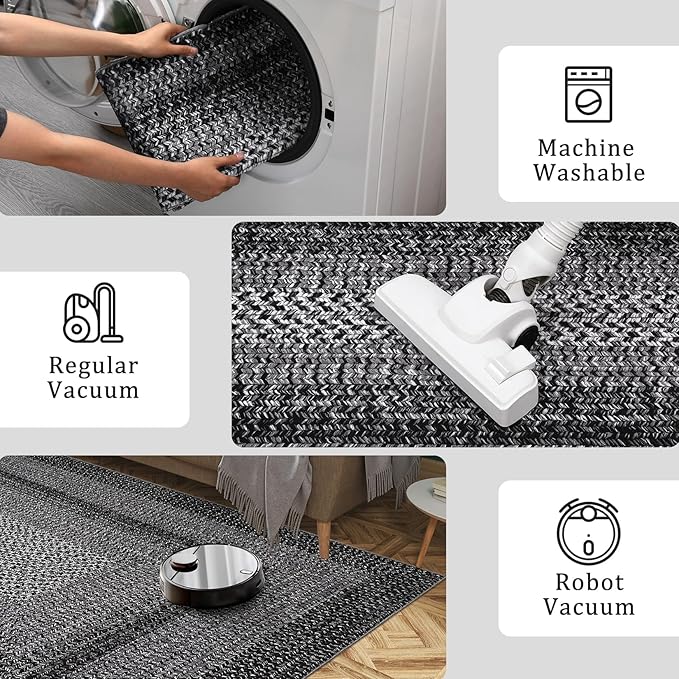 Imitation Braided Collection-Print Washable Runner Rug 2x8 Non Slip Bathroom Rug Modern Soft Farmhouse Throw Rugs Kitchen Runner Stain Resistant Carpet for Hallway Entryway Rugs