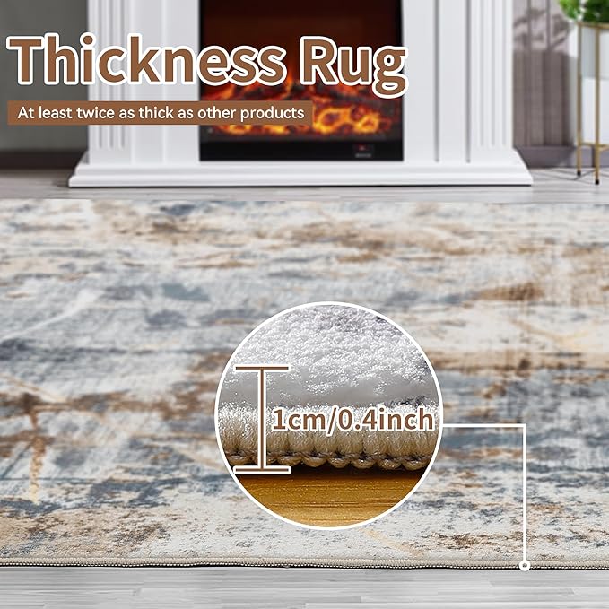 3x5 Area Rug, Modern Abstract Area Rug Machine Washable, Non Slip 3 x 5 Rugs for Living Room, Dining Room, Office Non Shedding Bedroom Carpet, Grey/Tan/Navy