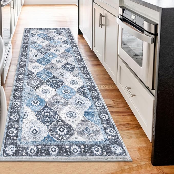 HEBE Hallway Runner Rug 2'x6' Washable Vintage Distressed Area Rugs Non Slip Laundry Rug Runner Boho Floor Carpet Runners for Hallways Entryway Laundry Room Kitchen Bathroom