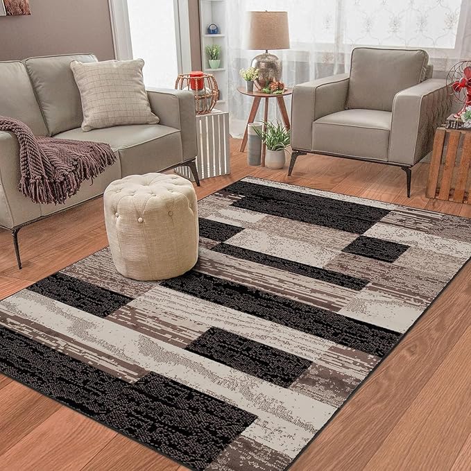 Superior Rockwood 3 Piece Indoor Area Rug Set, Jute Backing, Modern Color Block Decor For Hallway, Entry, Office, Kitchen, Bedroom, Living Room Floor, Plush Rugs, 2' x 3', 5' x 8', 8' x 10', Chocolate