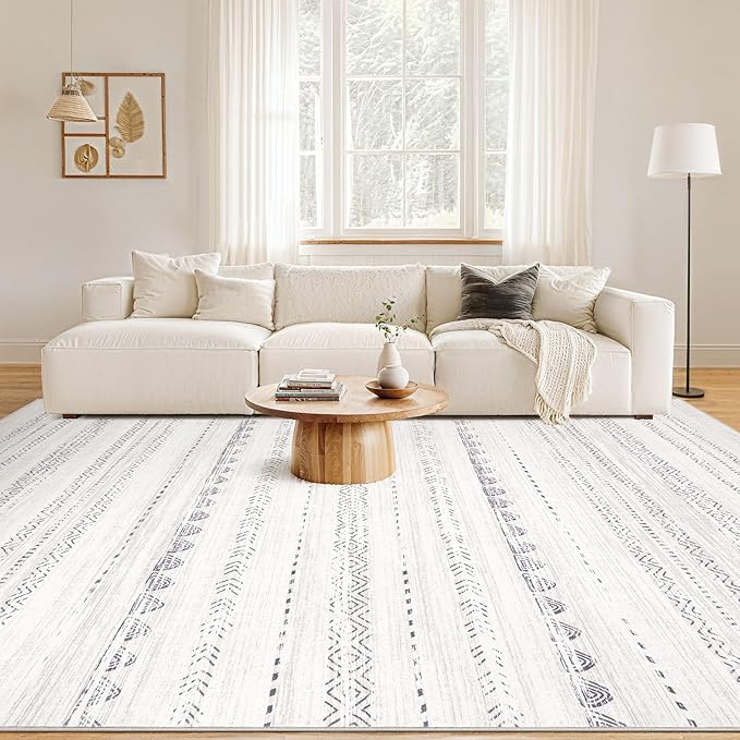 6x9 Area Rugs Living Room: Washable Boho Large Neutral Soft Farmhouse Rug Stain Resistant Modern Indoor Floor Non Slip Accent Carpet for Bedroom Nursery Kids Playroom Office Dining Room Dorm- Gray