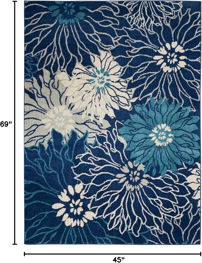 Nourison Passion Navy/Ivory 3'9" x 5'9" Area Rug, Floral, Farmhouse, Easy Cleaning, Non Shedding, Bed Room, Living Room, Dining Room, Kitchen, (4' x 6')