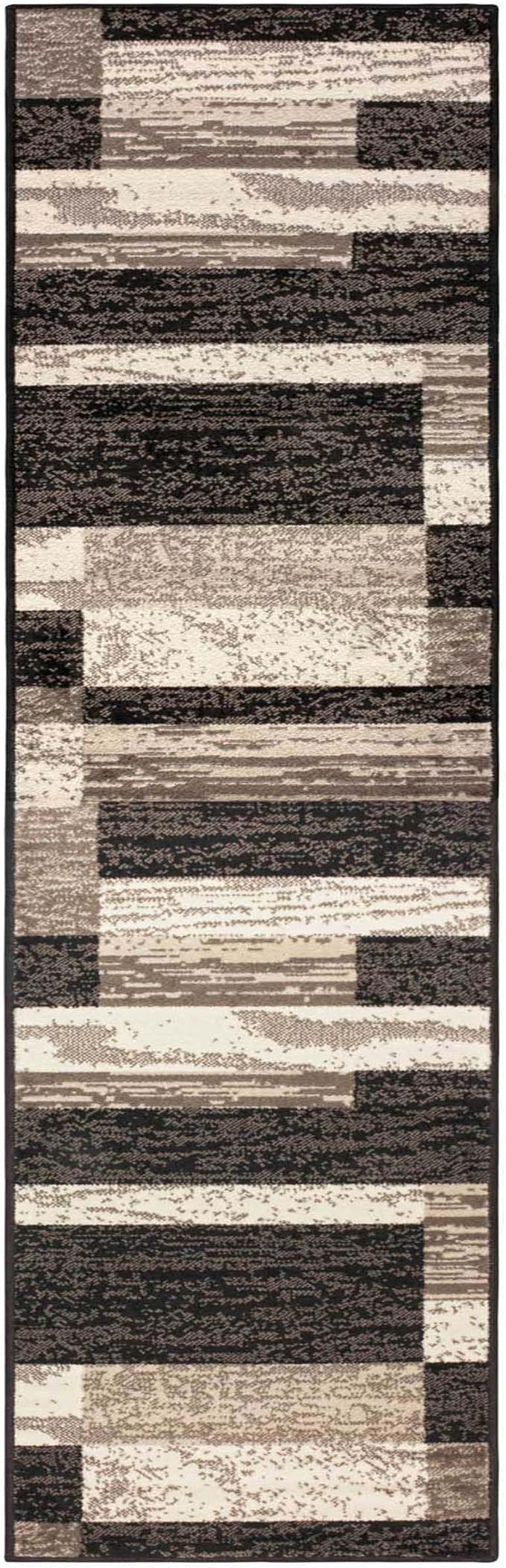 SUPERIOR Indoor Runner Area Rug with Jute Backing for Kitchen, Bedroom, Dorm, Living Room, Hallway, Entryway, Perfect for Hardwood Floors - Rockwood Modern Geometric Design, 2'6" X 10', Chocolate