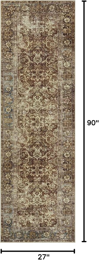 Loloi Magnolia Home by Joanna Gaines Sinclair Collection SIN-01 Rust/Lagoon 2'-3" x 7'-6", .25" Pile Height, Machine Washable, Runner Rug