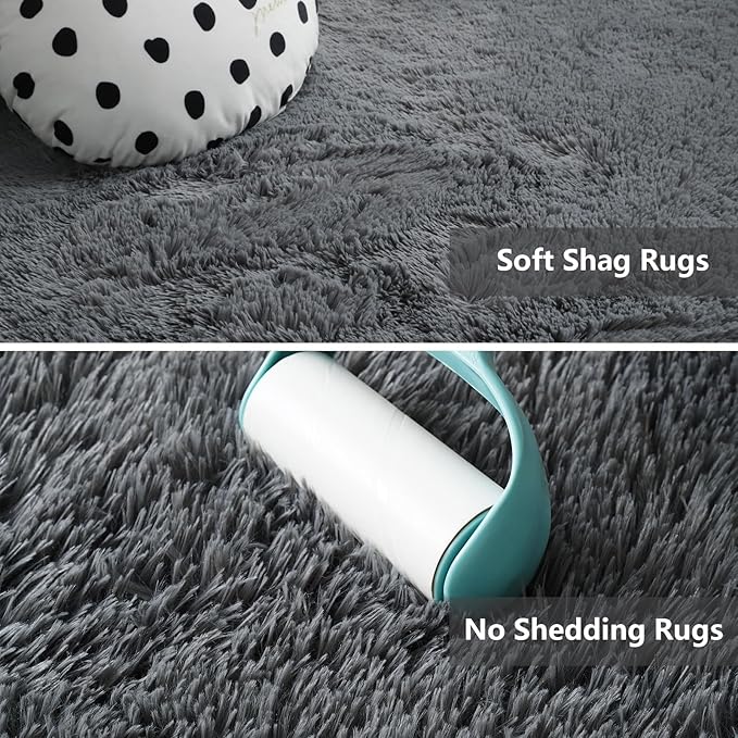 9X12 Large Area Rugs for Living Room Bedroom,Big Shag Rug for Bedroom Dorm,Soft Fluffy Indoor Carpet Nursery Rugs for Kids Girls Room Home Decor (Dark Grey, 9X12 Feet)