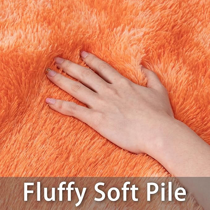 8x10 for Living Room Rugs, Plush Thick Carpets for Boy and Girls Room, Modern Soft Shag Area Rugs for Bedroom, Non Slip, Large Indoor Carpet for Nursery Dorms Home Decor Aesthetic, Orange