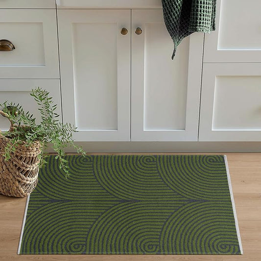 Tiffasea Small Area Rug 2'x3' Washable Indoor Mats for Entryway Kitchen Rugs Outdoor Door Mat Indoor Entrance Cotton Modern Throw Rugs Entry Rug for Bathroom Bedroom, Green