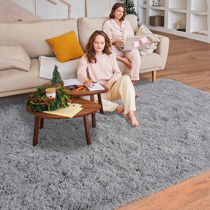 5'x7' Super Fluffy Rug for Bedroom, Modern Shag Grey Area Rugs, Soft and Cozy Plush Large Carpet for Kids, Girls Boys and Teens Decorations for Living Room Dorm Nursery Classroom, Grey