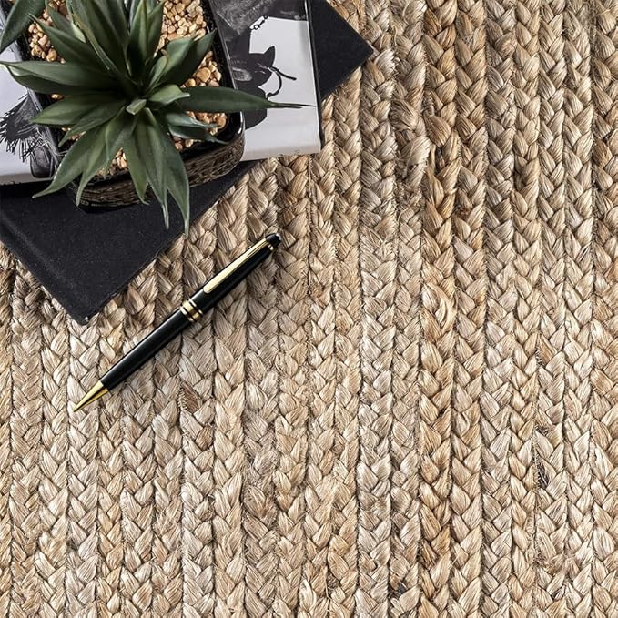 GRUHUM Jute Area Rug 6x9 Feet Rectangle Natural Fiber Boho Braided Handwoven Soft Farmhouse Rustic Vintage EcoFriendly Carpet Home Décor Rugs for Living Room Hallways Bedroom Enterways 6x9'ft