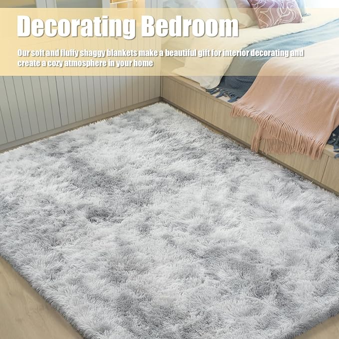 6x9 Fluffy Area Rug for Living Room,Shag Area Rugs for Bedroom,Soft Fuzzy Rug Non-Shedding Indoor Plush Carpet for Kids Bedroom Nursery Dorm Home Decor,Mottling Grey