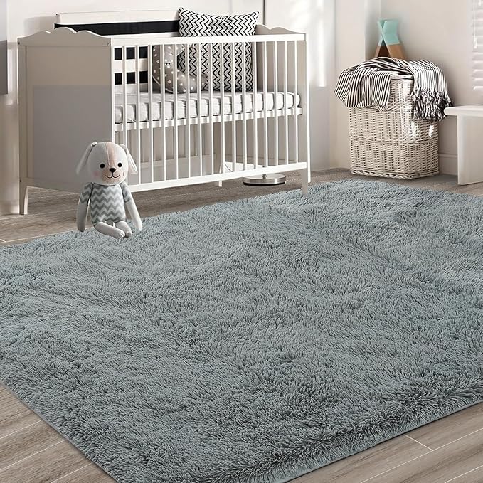 Shag Area Rugs for Bedroom Living Room,6X9 Ultra Soft Fluffy Area Rugs for Dorm, Indoor Carpet Nursery Rugs for Kids Girl Room Home Decor, Light Grey