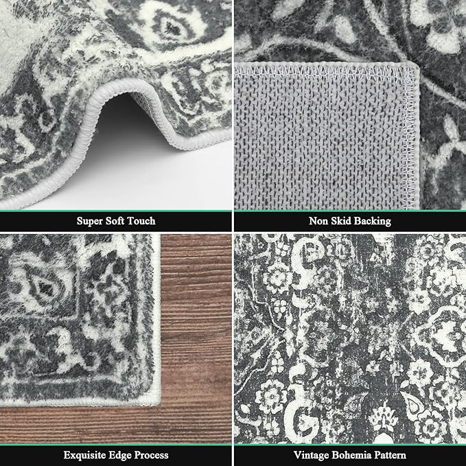 HEBE Hallway Runner Rug 2'x6' Washable Vintage Distressed Area Rugs Non Slip Laundry Rug Runner Boho Floor Carpet Runners for Hallways Entryway Laundry Room Kitchen Bathroom