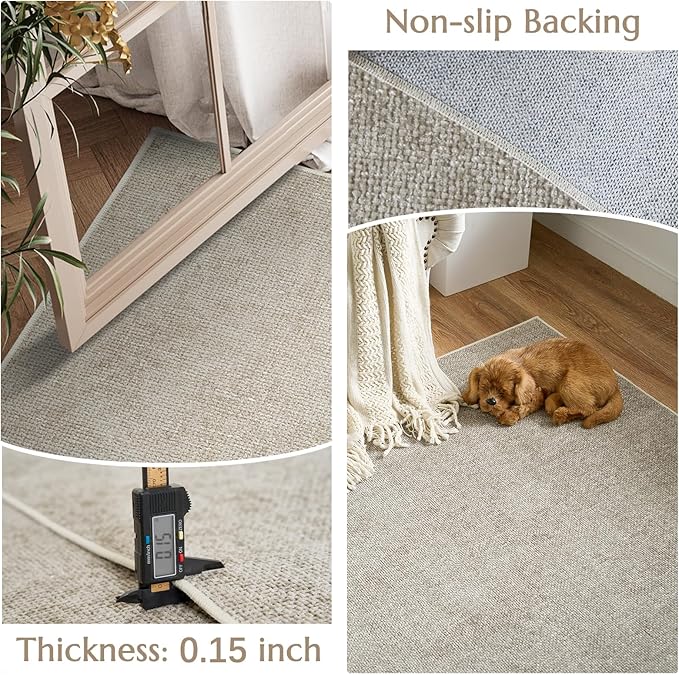 jinchan Modern Runner Rug 2x6 Washable Hallway Rug Grid Runner Indoor Floor Cover Geometric Contemporary Non Slip Soft Carpet for Kitchen Bedroom Laundry Room Home Office Taupe