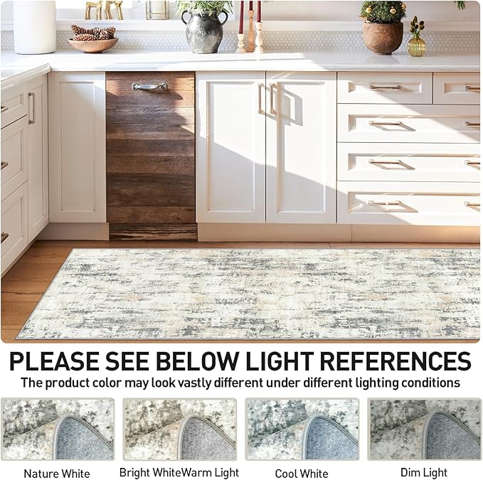 2'6''x8' Runner Rugs Washable Rug: Modern Abstract Living Room Rug Soft Anti-Skid Thin Carpet Indoor Floor Non-Shedding Carpets for Bedroom Dining Room Farmhouse Nursery Home Office - Grey Brown
