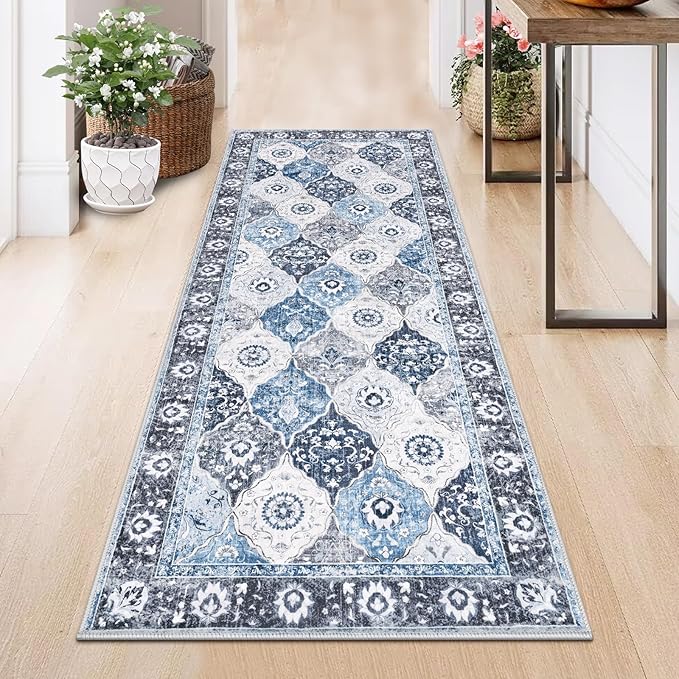 HEBE Hallway Runner Rug 2'x5' Washable Vintage Distressed Area Rugs Non Slip Laundry Rug Runner Boho Floor Carpet Runners for Hallways Entryway Laundry Room Kitchen Bathroom