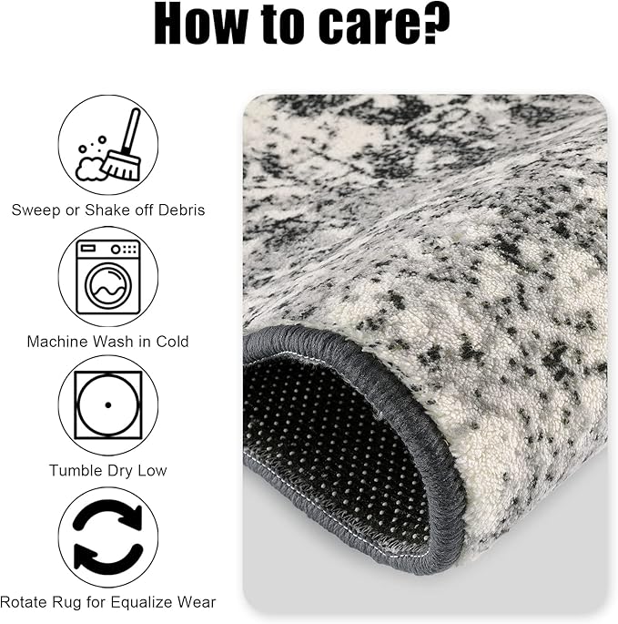 Morebes Vintage Black Runner Rugs for Hallway 2x8, Stain-Resistant Kitchen Runner Rugs Non Skid Washable, Medallion Low Pile Soft Carpet for Entryway Bathroom Bedroom