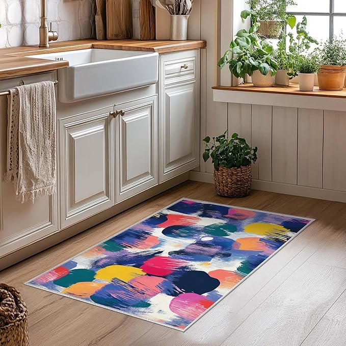 2x3 Entryway Rug Abstract Colorful Area Rug Ultra-Thin Soft Small Carpet Bathroom Non Slip Indoor Entrance Low Pile Door Mat Kitchen Stain Resistant Washable Machine