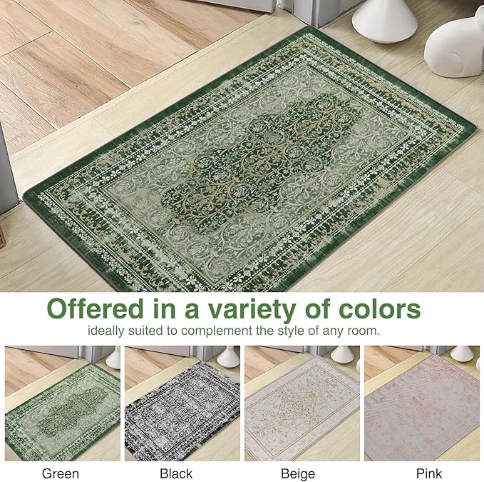 2x3 Small Washable Non-Slip Vintage Chenille Area Rug,Low Pile Distressed Floral Carpet for Entryway Kitchen, Boho Farmhouse Stain Resistant Indoor Rug