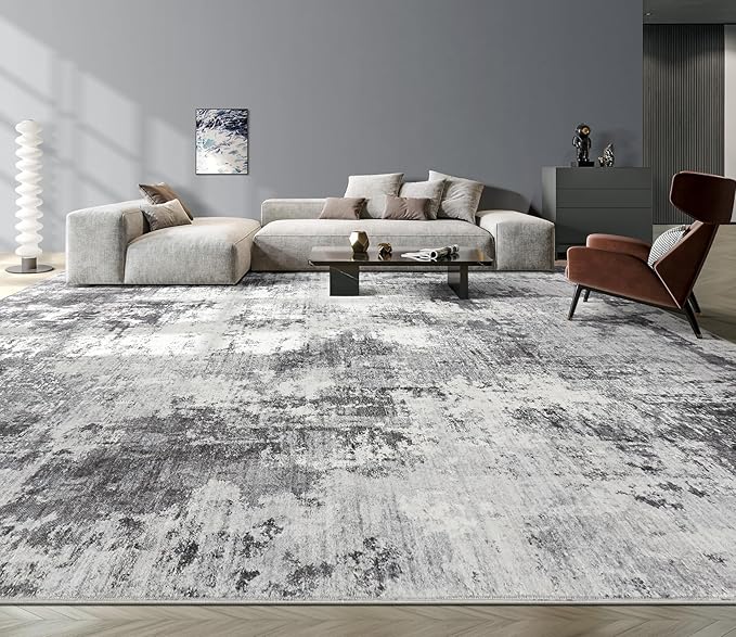 Washable Rug 9x12 Area Rugs for Living Room: Modern Abstract Neutral Soft Large Rug for Bedroom Dining Room Under Kitchen Table Home Office Decor - Grey