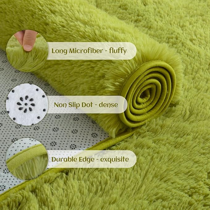 YJ.GWL Area Rugs for Living Room Bedroom, 5x8 Machine Washable Large Green Carpet, Soft Fluffy Shaggy Thick Big Shag Indoor Floor Rug for Kids Boy and Girls Room Dorm Home Decor Aesthetic
