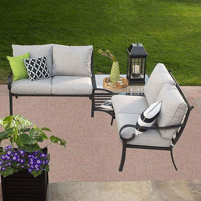 Ambiant Broadway Collection Pet Friendly Indoor Outdoor Area Rugs Beige - 4' x 6' Rectangle, Stain & Fade Resistant, Easy Care, Pet & Kids Friendly, Made in USA, Perfect for Weddings & Everyday Use!